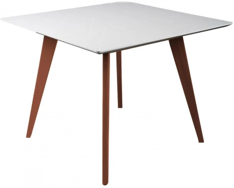 Стол R-Home Лунд 960*960 мрамор Бьянко Темный орех