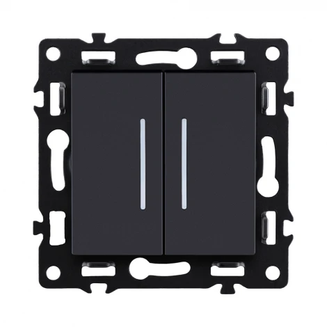 Выключатель 2-клавишный проходной 10А/250В с LED подсветкой, черный Kollinger Asthetik AS-011BK