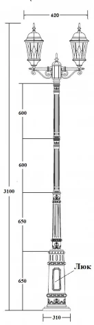 Наземный фонарь Oasis Light ASTORIA 2M 91410MA/E7 Gb ромб (220V, фонарь, IP44)