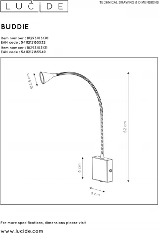 Настенный светильник Lucide Buddy 18293/03/31 (LED, 220V, выключатель, круглые)