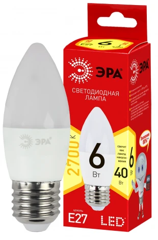 Лампочка светодиодная E27 6W ЭРА ECO LED B35-6W-827-E27