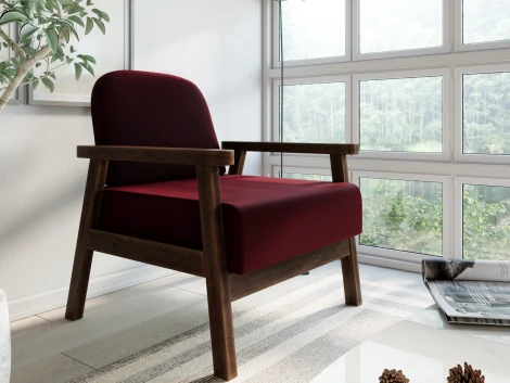 Кресло Arsko Флори орех велюр бордовый