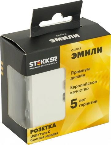 Розетка USB Type A+С (белый) Stekker Эмили 49879