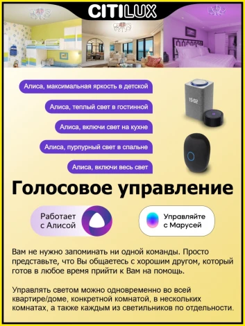 Потолочная люстра светодиодная с голосовым управлением и со смартфона Citilux Джемини Смарт CL229A165E RGB