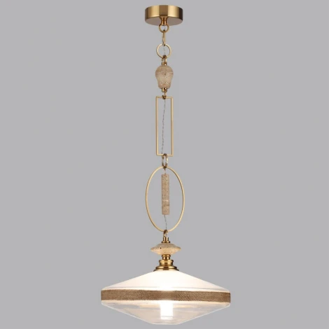 Подвесной светильник Odeon Light Krema 5441/1 сатинированн.латунь/прозрачн./металл/стекло/травертин/веревка G9 LED 6W (220V, подвески, на цепи)