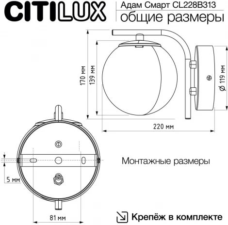 Бра RGB Citilux Адам Смарт CL228B313 (LED, 220V, шар)