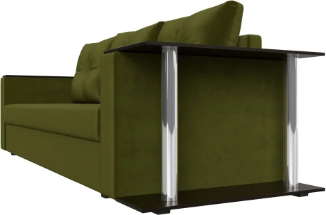 Лига Диванов диван прямой Атланта Лайт со столом справа (Микровельвет/Зеленый)