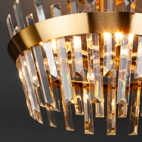 Потолочная люстра Wi-Fi на штанге Eurosvet Steccato 10111/5 золотая бронза / прозрачный хрусталь Strotskis (220V, управление смартфоном, голосовое управление, умный дом - Minimir Home, Алиса, Маруся, Салют, круглые)