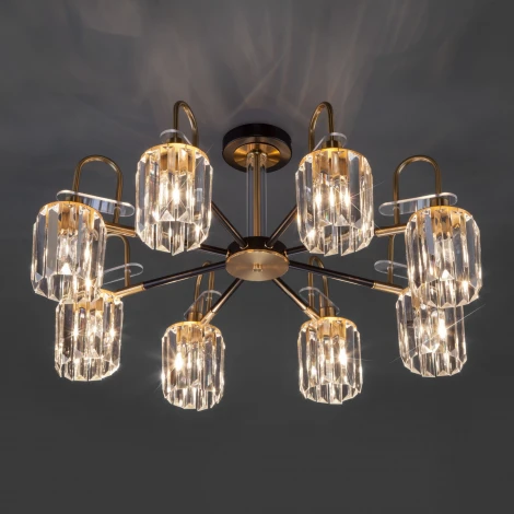 Потолочная люстра Wi-Fi на штанге Eurosvet Tenia 70090/8 черный (220V, хрусталь, управление смартфоном, голосовое управление, умный дом - Minimir Home, Алиса, Маруся, Салют)