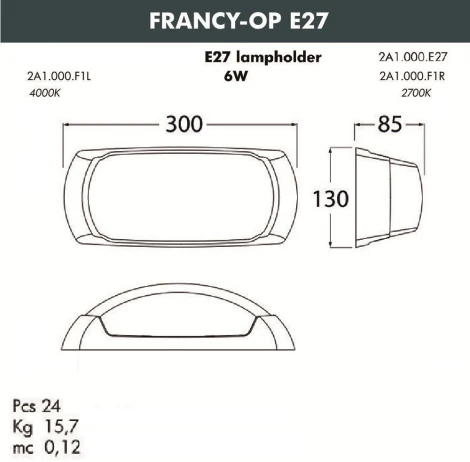 Настенный светильник уличный Fumagalli Francy-ОP 2A1.000.000.AYF1R (220V, IP66)