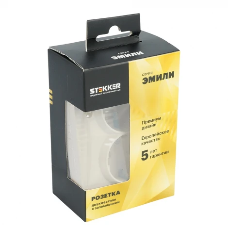 Розетка двойная с заземлением и шторками (кашемир, soft touch) Stekker Эмили 49908