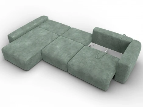Диван угловой Лига-066 НПБ Лонг угол левый (ЛДСП,Фанера,Брус,Велюр/Зеленый) Лига Диванов 131218L