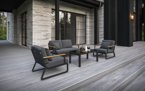 Комплект садовой мебели Gardenini Premium Voglie (Алюминий,Тик,Ткань,Закаленное стекло/Темно-серый,Черный) арт.LPVGL.010800.S2