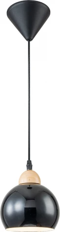 Подвесной светильник Escada Solo 10178/1S Black 1х40Вт Е27, металл/дерево/пластик, черный/дерево (220V, на проводе, шар)
