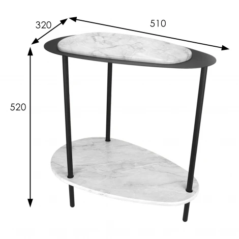 Стол журнальный МеталлАрт М036 белый мрамор/черный Mebelik 009501