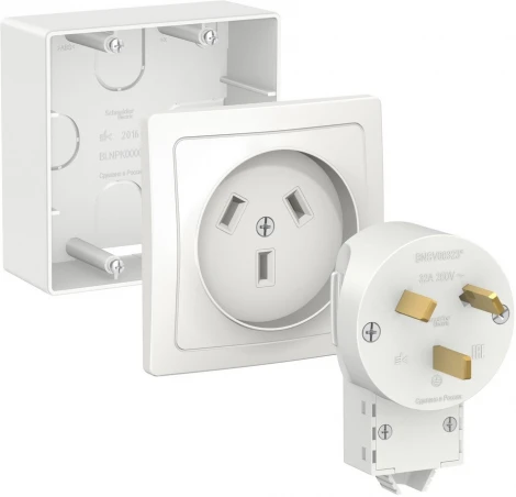 Комплект: розетка накладная с вилкой для электроплиты 32А 250В (белый) Systeme Electric BLNSK003231