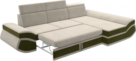 Диван угловой Лига-032 правый угол (Бежевый,Зеленый/Микровельвет) Лига Диванов арт.121649