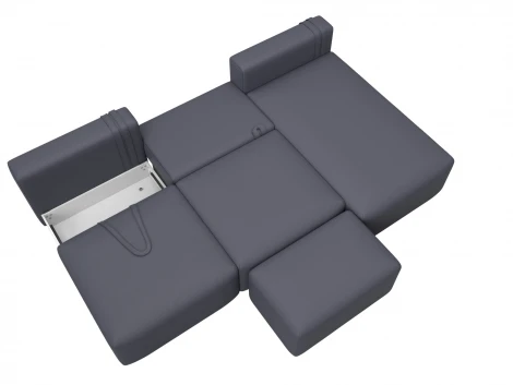 Диван угловой модульный с пуфом Лига-060 НПБ Лонг угол универсальный (ЛДСП,Брус,Фанера/Пластик/Экокожа/Серый) Лига Диванов 130071