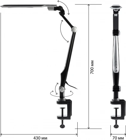 Офисная настольная лампа светодиодная на струбцине с регулировкой цветовой температуры и яркости ЭРА NLED-496-12W-BK (220V, сенсорный выключатель)