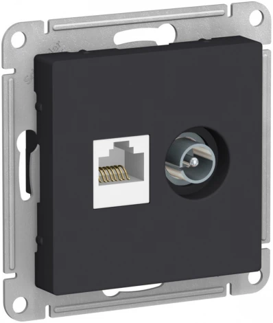 ТВ-розетка встраиваемая и Ethernet RJ-45 (карбон) Systeme Electric AtlasDesign ATN001089