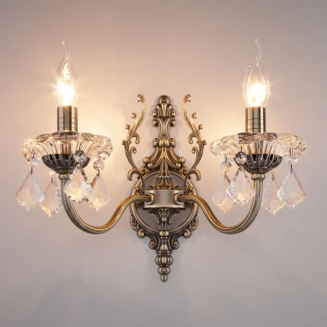 Бра Eurosvet 3281 3281/2 античная бронза / прозрачный хрусталь (220V, хрусталь Strotskis, подвески, подсвечник, свеча)