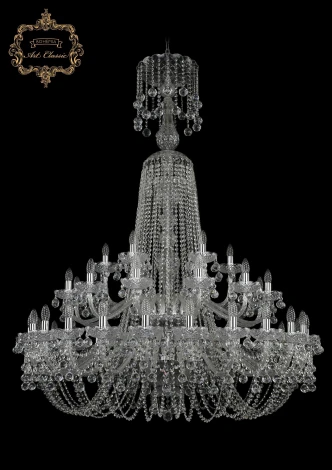 Подвесная большая люстра Art Classic 11.26 11.26.24+12+6.460.2d.XL-168.Cr.B (220V, хрусталь, на цепи, подсвечник, свеча)