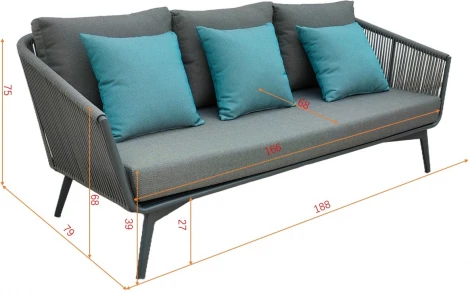 Диван трехместный "ARIAL" уличный серый 188*80*75см Garda Decor арт.129KN-02613