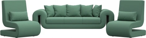 Набор Волна-1 (диван, 2 кресла) (Зеленый/Рогожка) Лига Диванов арт.125325