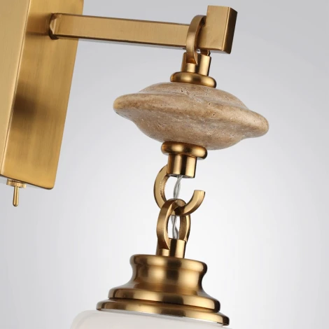 Бра Odeon Light Krema 5441/1W сатинированн.латунь/прозрачн./металл/стекло/травертин/веревка G9 LED 6W (220V, выключатель)