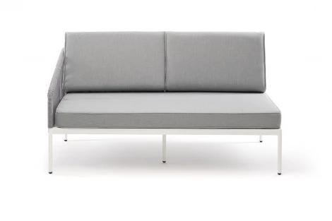 "Канны" правый модуль плетеный из роупа, каркас алюминий светло-серый (RAL7035) шагрень, роуп серый круглый, ткань серая 017 4SIS арт.УТ-00006092