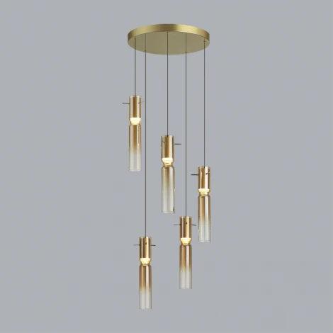 Подвесная люстра каскадная Odeon Light Scrow 5058/25LA PENDANT золотой/янтарный/металл/стекло LED 5*5W 3000K (220V, на проводе, круглые)
