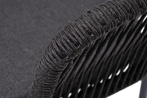 "Марсель" стул плетеный из роупа, каркас алюминий темно-серый (RAL7024) муар, роуп темно-серый круглый, ткань темно-серая 027 4SIS арт.УТ-00006986