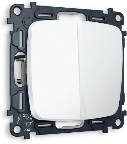 Комплект механизма Ambrella Volt 2-клавишного проходного выключателя OMEGA MO123020 Белый матовый QUANT