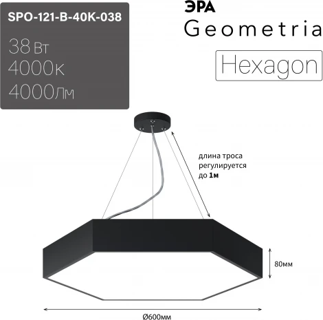 Подвесной светильник светодиодный ЭРА SPO-121-B-40K-038 d (220V, на тросе, IP40)