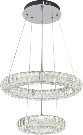 Подвесной светодиодный светильник ярусный Escada Royal 619/S LED 80Вт, 3000К-6000К, Ra>80, ПДУ, изменение цветовой температуры, металл/хрусталь, хром/прозрачный (регулировка яркости, 220V, на тросе, кольцо)