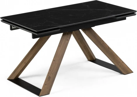 Стеклянный стол Гарднер 140 (Гарднер 140(200)х80х76 черный мрамор / орех кантри) Woodville арт.588025