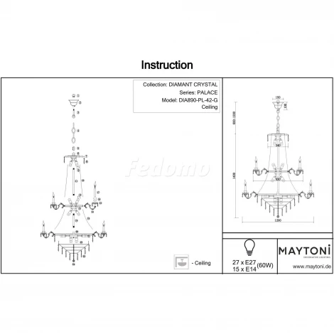 Подвесная люстра Maytoni Palace DIA890-PL-42-G