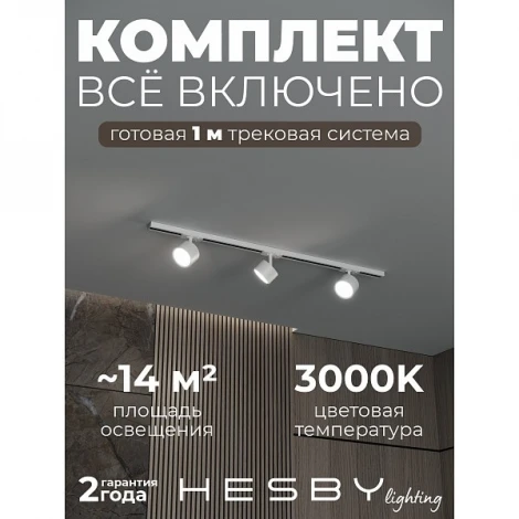 Трековая система в сборе однофазная накладная 220V 30W Hesby Lighting Skylite №13 HSBL_kompl_S013_NI1W3K