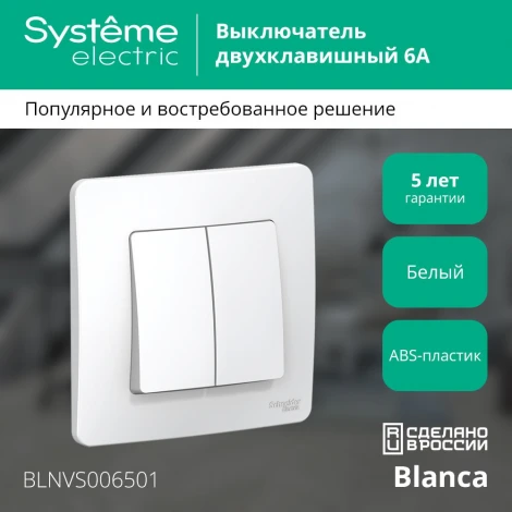 Выключатель встраиваемый двухклавишный (белый) Systeme Electric Blanca BLNVS006501