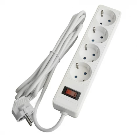 Сетевой фильтр 4-х местный с заземлением 5 метров (белый) Stekker Optima 50091