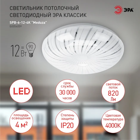 Потолочный светильник круглый светодиодный ЭРА SPB-6-12-4K Meduza (220V, круглые)