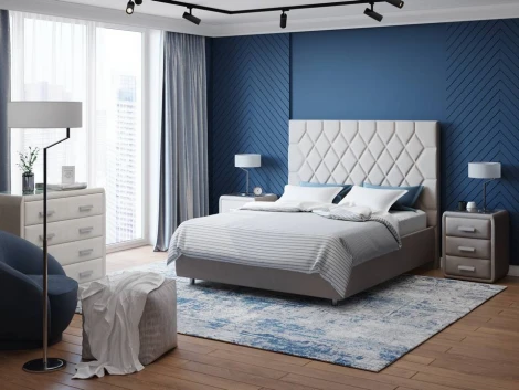 PROxSON Кровать Rhomby без основания (Ткань: Рогожка Тетра Бежевый) 160x200