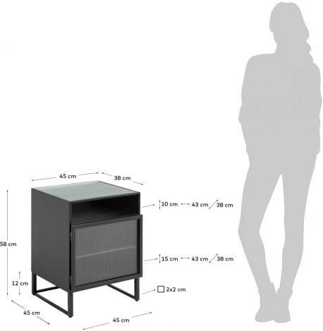 Тумба прикроватная La Forma (ex Julia Grup) Trixie (Черный,Прозрачный/ Металл,Сталь,Стекло)