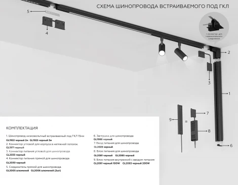 Шинопровод магнитный встраиваемый под ГКЛ 12,5мм Magnetic standard 48V 3м 10mm Ambrella Track System GL1925