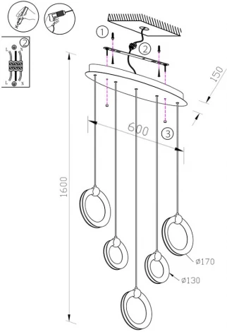 Подвесной светильник Lumien Hall Livin LH8028/5P-BK-SGD-PBK
