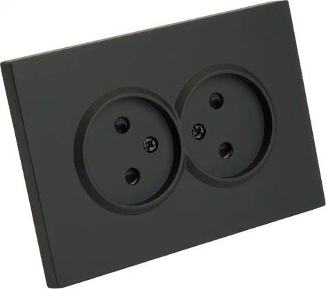 Розетка двойная без заземления со шторками (черный) Stekker Эмили 49851
