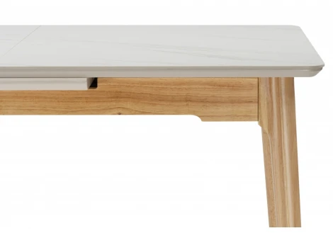 Кухонный стол Woodville Halmar 140(180)x80 белый спеченный камень / светлое дерево