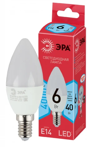 Лампочка светодиодная E14 6W ЭРА LED B35-6W-840-E14 R
