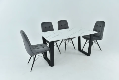 Стол Родос, Черный матовый Муар/Камень белый, Аврора