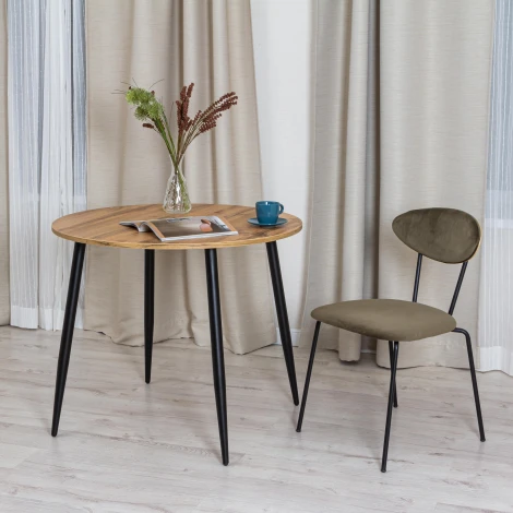 Стол URANUS ЛДСП/металл, 90x90x77 см, Дуб вотан/Черный Tetchair 19315